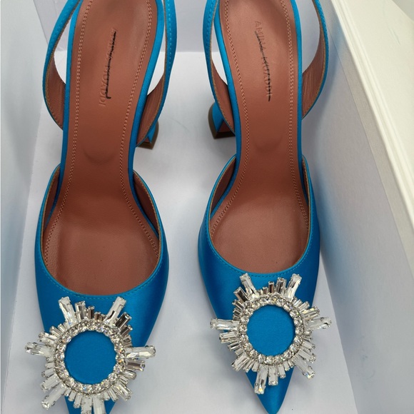 Amina Muaddi Shoes - Amina Muaddi Satin Blue Pumps